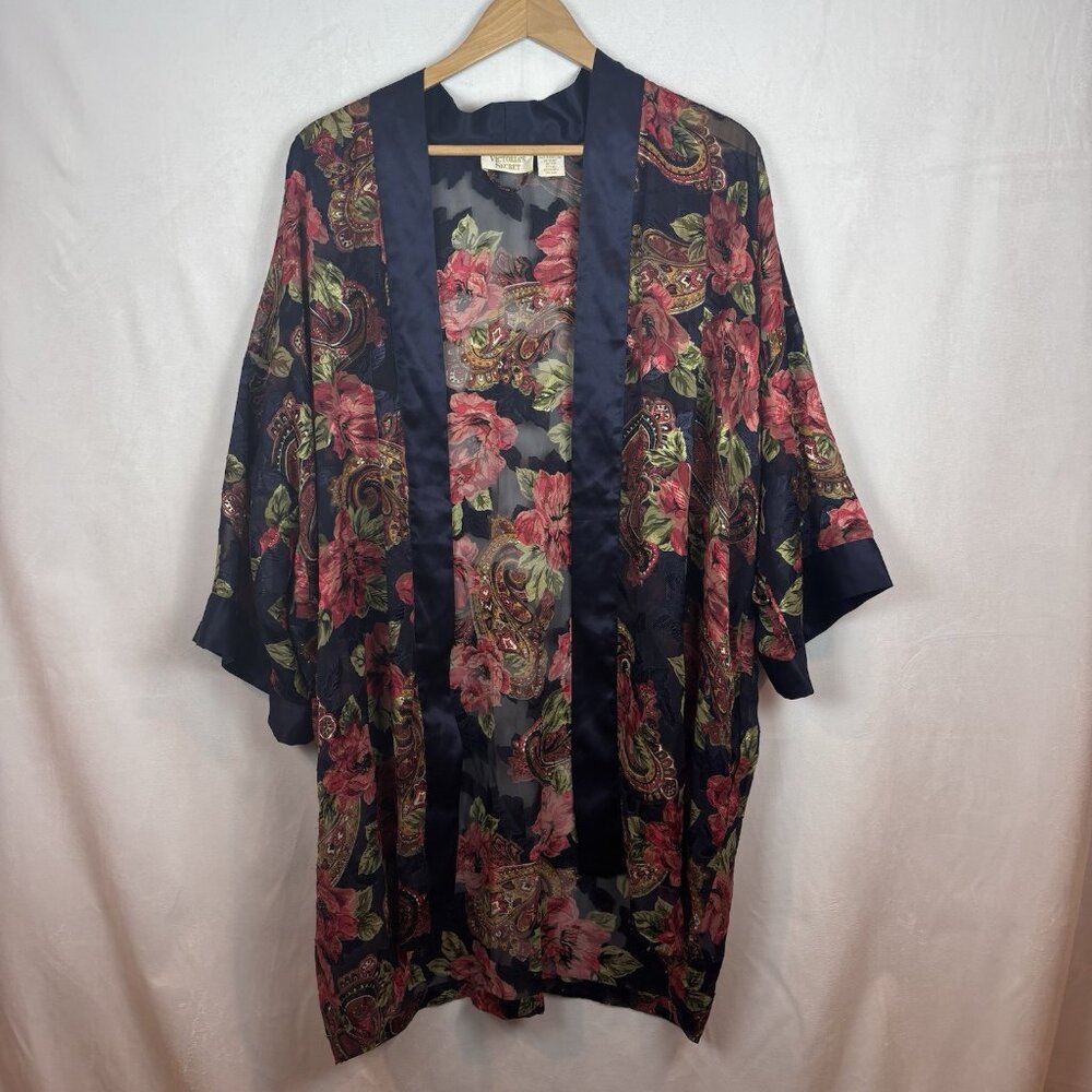 Gold Tag Victoria's‎ Secret Women's Open Front Floral sheer rose Kimono One Size